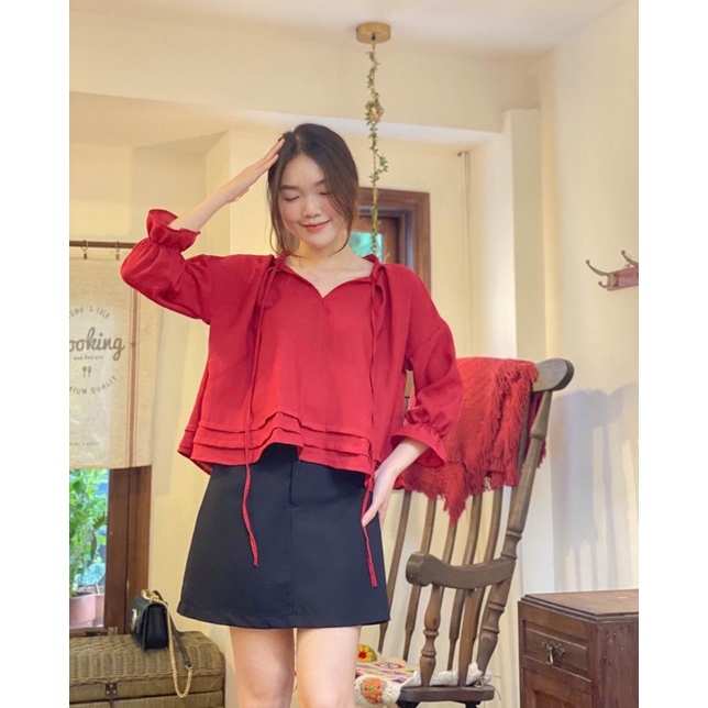 Áo kiểu nữ tay lở đẹp dễ thương Hàn Quốc LUCETFASHION Greeting Shirt