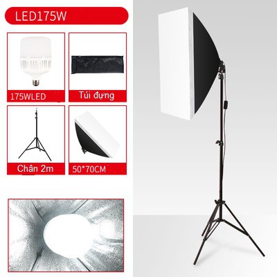 Đèn studio softbox chụp ảnh quay phim Livestream chuyên nghiệp, chân đèn cao 2m kèm Softbox 50x70cm Led 175W