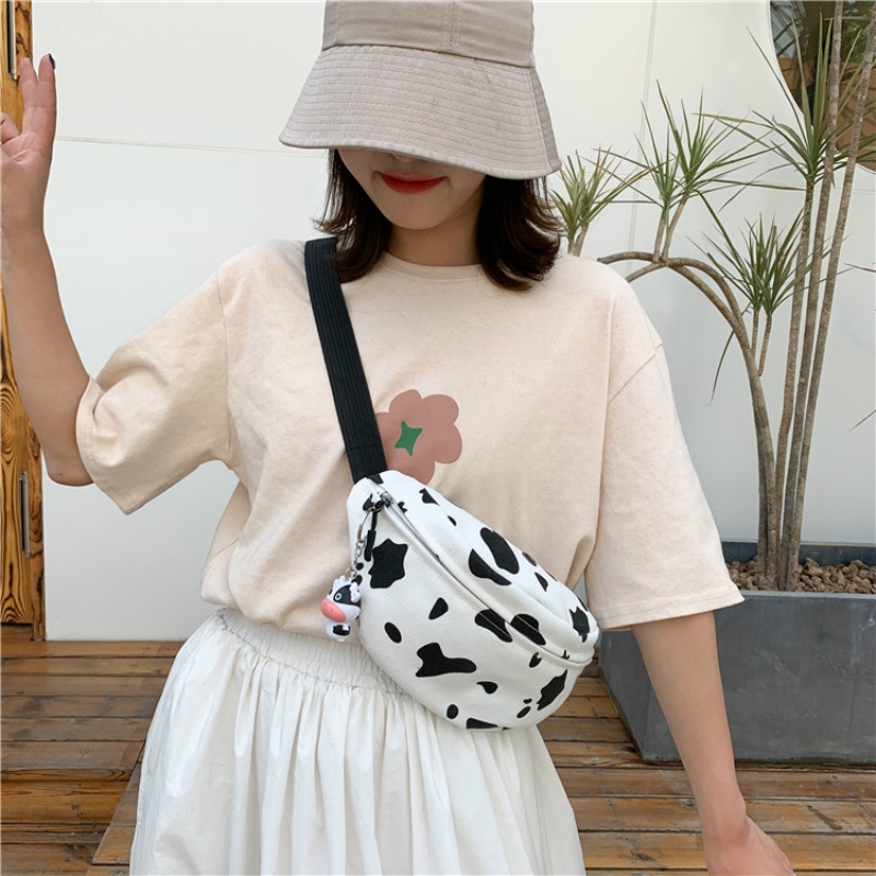 Túi vải canvas Hàn Quốc Túi Đeo Chéo Họa Tiết Bò Sữa Xinh Xắn Dành Cho Nữ