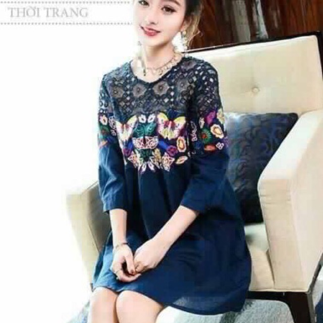 ĐẦM XÒE PHỐI REN THÂN HỌA TIẾT BƯỚM