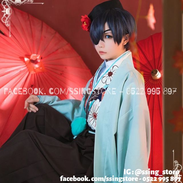 SSINGSTORE Set trang phục kimono cosplay nhân vật Ciel trong anime manga Kuroshitsuji Hắc Quản Gia