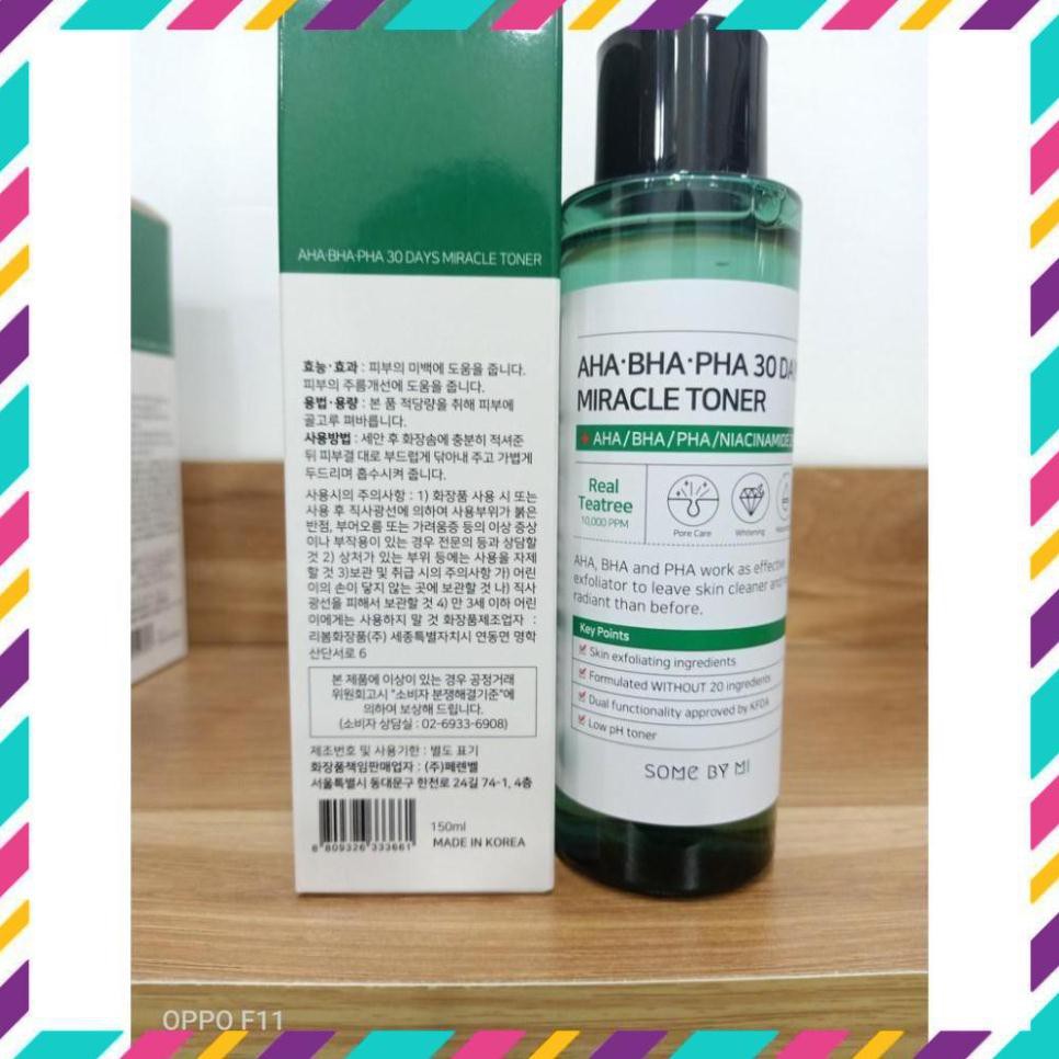 [FREESHIP]-Nước hoa hồng ngừa mụn kiềm dầu Some By Mi AHA-BHA-PHA 30 Days Miracle Toner 150ml Auth Hàn Quốc