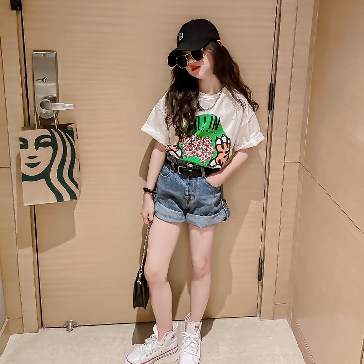 Set Áo Thun + Chân Váy Jeans Họa Tiết Da Báo Thời Trang Mùa Hè Mới 170 Cho Bé Gái