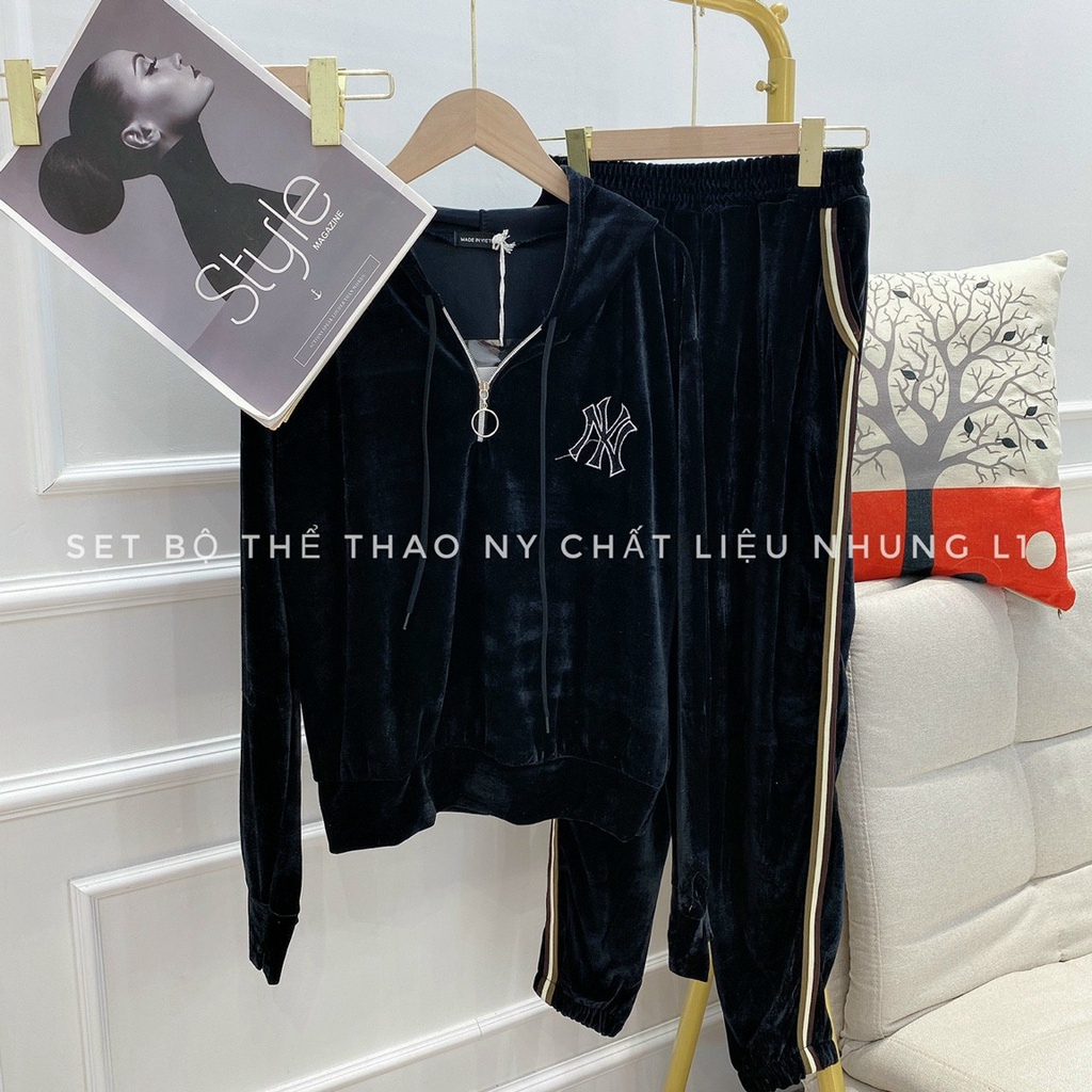 Đồ bộ nhung thêu N Y ,bộ nhung dài tay thu đông cao cấp .form dưới 55kg .hàng quảng châu xịn xò