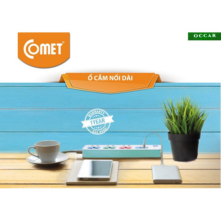 Ổ Cắm Điện Cao Cấp Comet gồm 4 Ổ Cắm  2 Nguồn USB, an toàn, ổn định,ổ cắm điện Comet, ổ cắm đa năng,phích cắm điên Occar