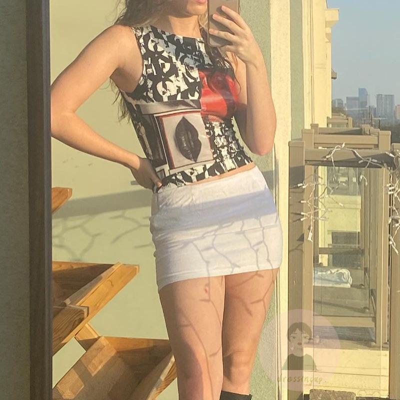 Áo Tank Top Sát Nách Cổ Tròn Dáng Ôm In Họa Tiết Đôi Môi Thời Trang Mùa Hè Cho Nữ