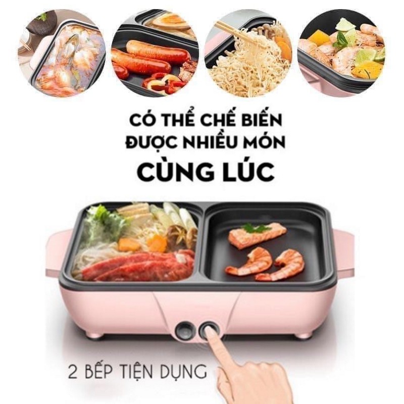 Nồi lẩu nướng mini 2 ngăn Hàn Quốc cao cấp - Bếp lẩu nướng 2 in 1 đa năng, nồi chống dính - Nồi nướng không dầu GD012