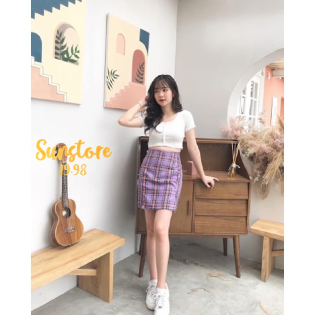 Chân váy kẻ caro xẻ tà 2 bên hot trend Ulzzang | BigBuy360 - bigbuy360.vn