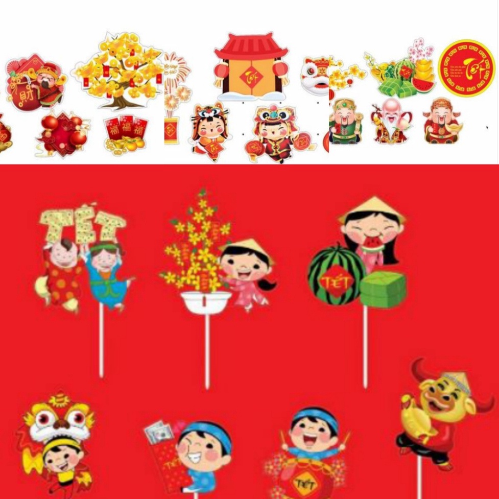đồ trang trí bánh kem [FREESHIP] thẻ cắm bánh tết ,thần tài