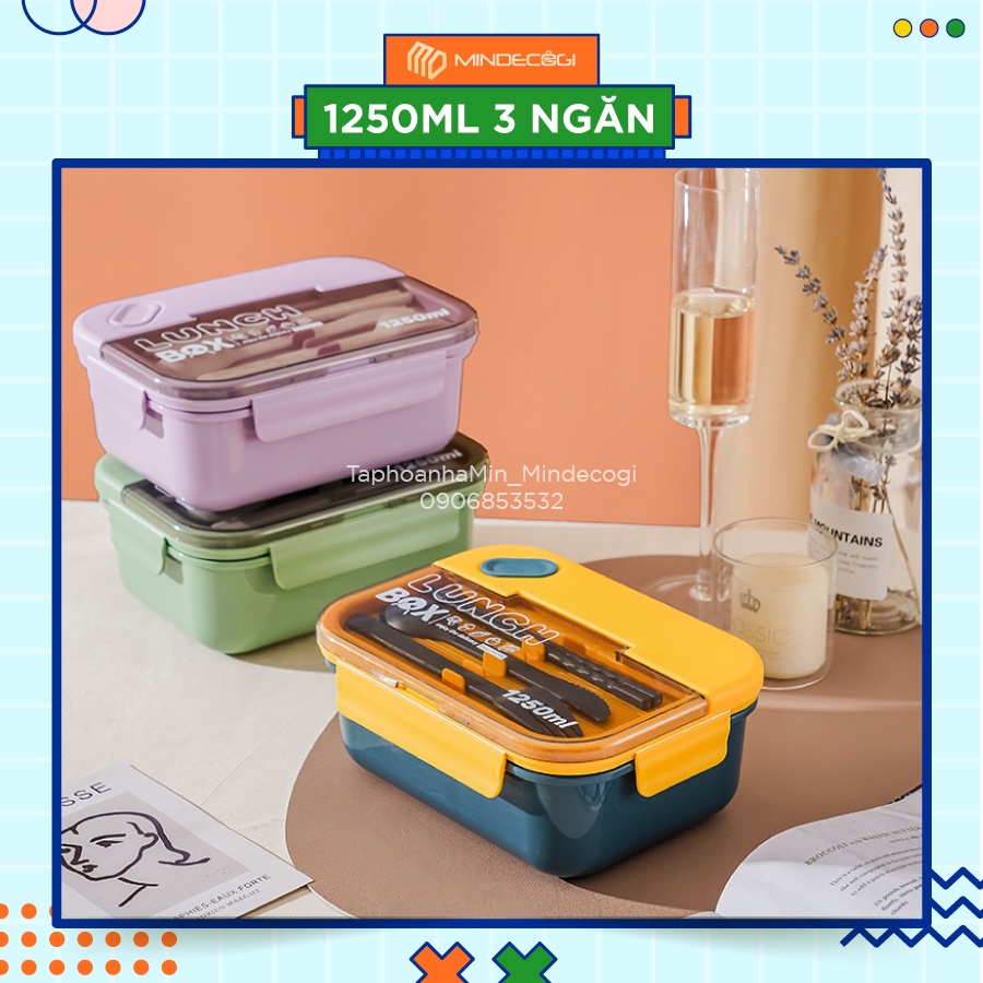 Hộp Cơm Văn Phòng Cao Cấp 2 Ngăn 1100ml & 3 ngăn 1250ml & 1400ml + Kèm Muỗng Đĩa