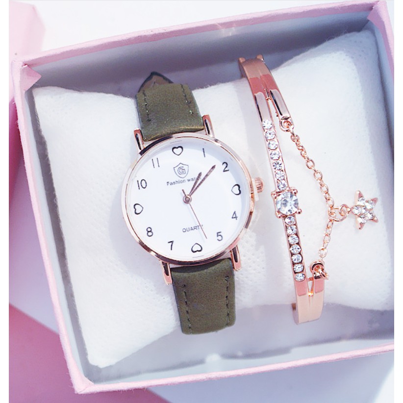 (Ko tặng lắc) Đồng hồ thời trang nữ Fashion Watch W2 dây da lộn mặt số tim | BigBuy360 - bigbuy360.vn