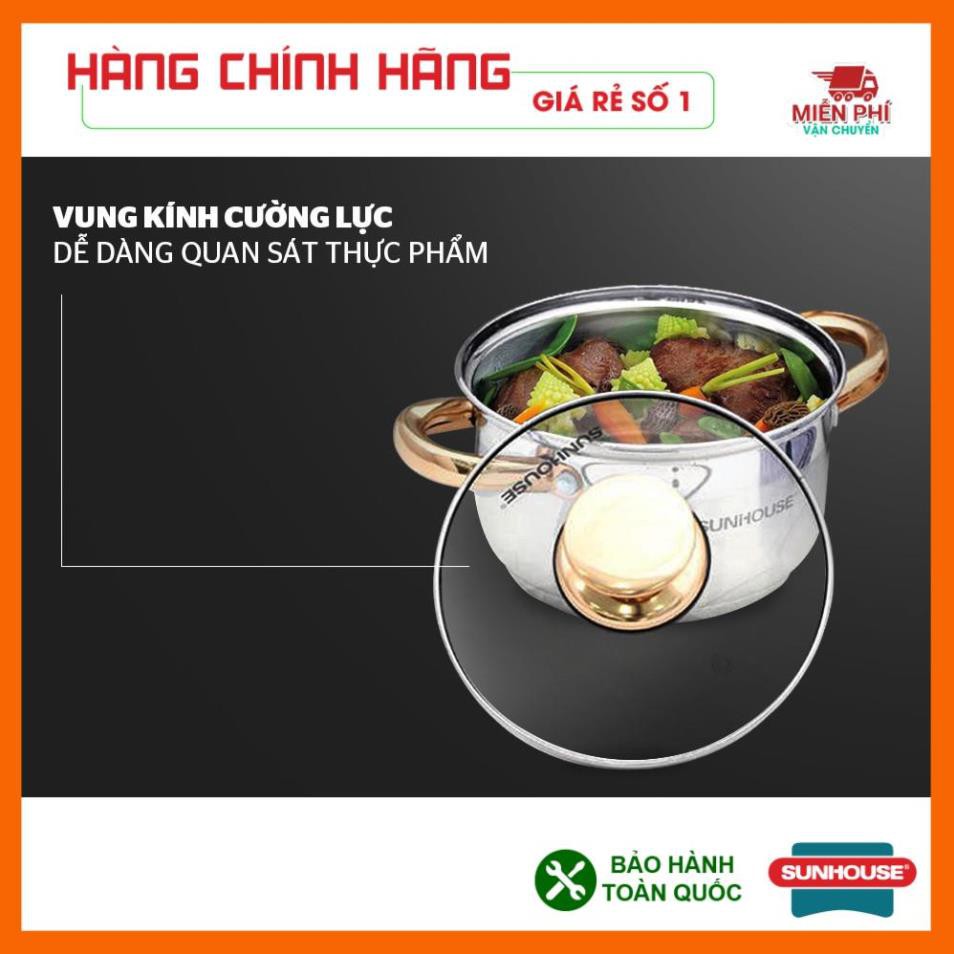 Bộ nồi Sunhouse SH781, Bộ nồi inox SH781, 5 đáy dùng cho bếp từ, 3 nồi kích thước: 16cm, 20cm, 24cm. Phù hợp với mọibeep