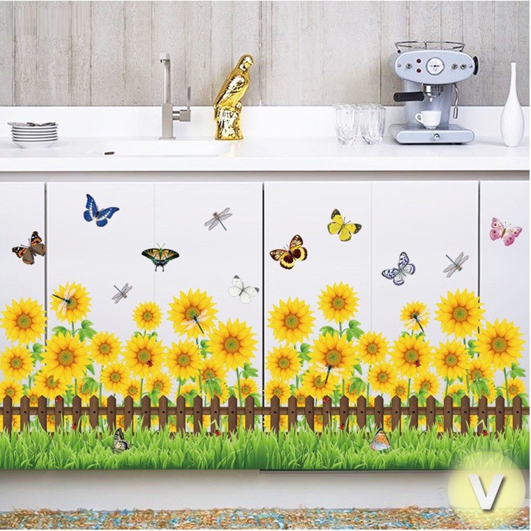Decal dán tường chân tường hoa hướng dương