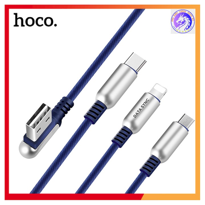 CÁP SẠC NHANH CHÍNH HÃNG HOCO U17 3 ĐẦU LIGHTNING, MICRO, TYPE-C DÀI 1M5