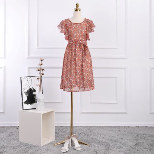 Đầm voan nữ, họa tiết hoa nhí, tay cánh dơi bèo, nhẹ nhàng, thanh lịch, thiết kế cao cấp TK Fashion - DK761