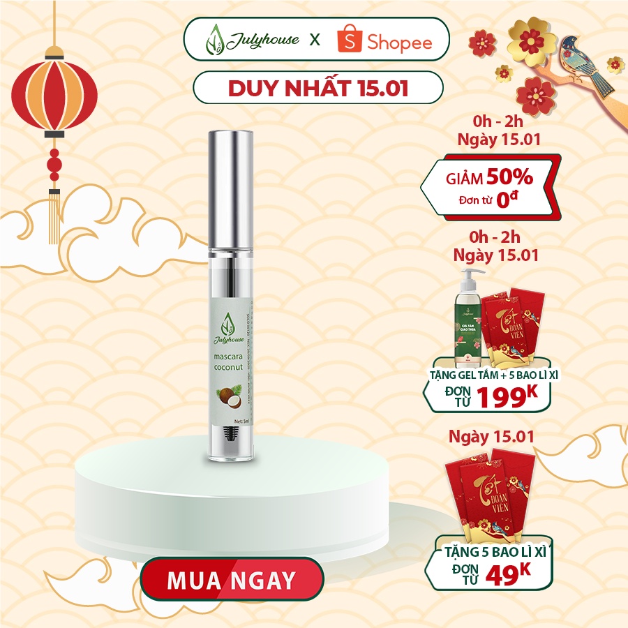 Mascara chuốt mi giữ ẩm, dài mi từ dầu dừa nguyên chất 5ml JULYHOUSE