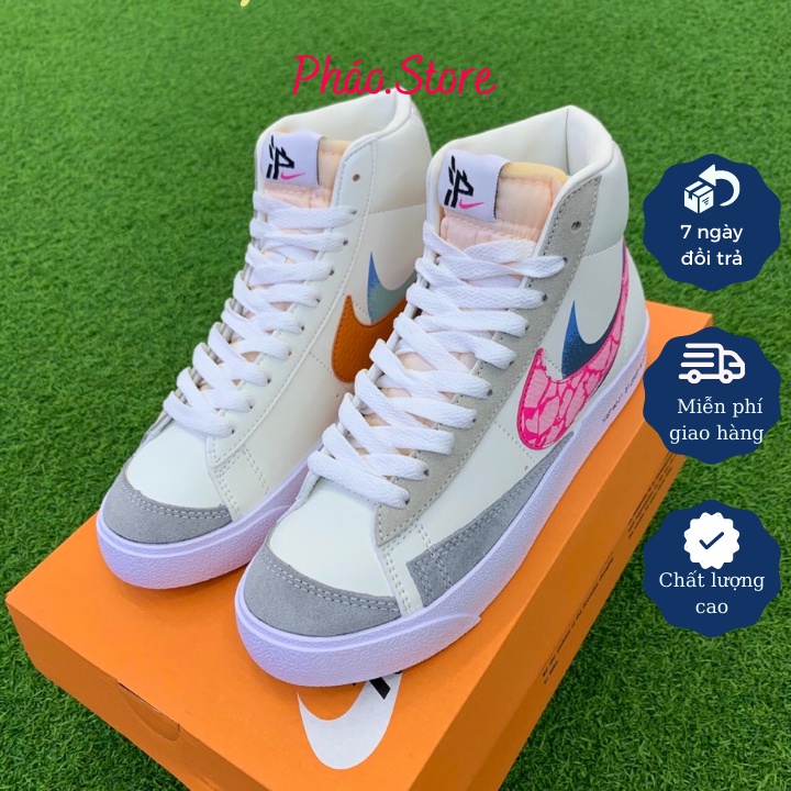 Giày Thể Thao Nike Blazer Mid 77 Vintage Pink Orange, Giày Sneaker Nam Nữ Blaze Cổ Cao Hồng Cam Full Giấy gói, Bill, Box