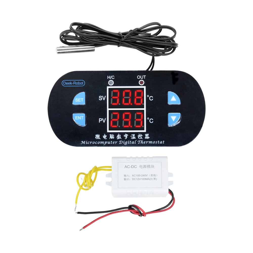 Bộ điều khiển nhiệt độ hiển thị kép W1308 10A Bộ điều khiển cảnh báo nhiệt kỹ thuật số có đầu dò