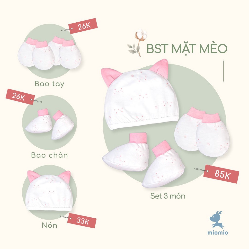Bao Tay Sơ Sinh Bo, Bao Chân Bo, Nón Sơ Sinh MIOMIO Cho Bé Trai, Bé Gái, Vải Cotton