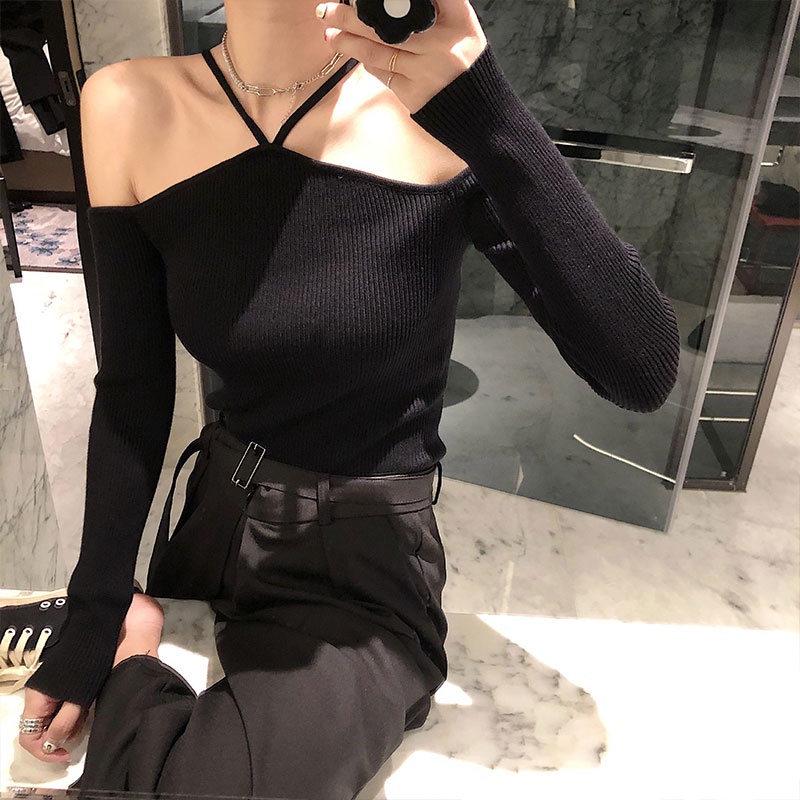 Áo Dệt Kim Nữ Tay Dài Lệch Vai Gợi Cảm