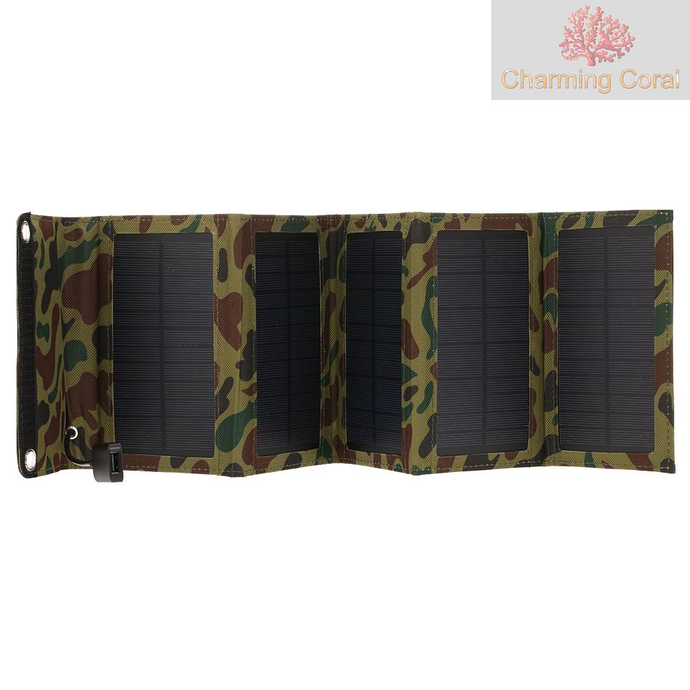 【char】10W/5V Portable Solar Charger With USB Port Foldable 5 Solar Panel Camping Hiking Travel Compact Solar Power Phone Charger For Tablet Laptop Cellphones Camouflage