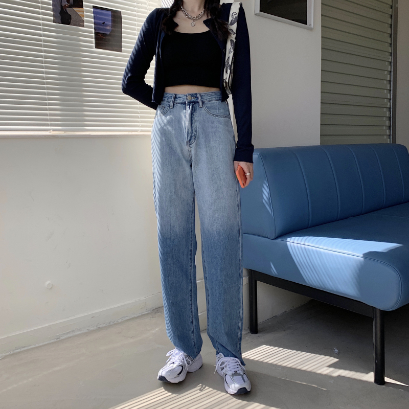 Quần Jean Dài Lưng Cao Dáng Rộng Màu Gradient Thời Trang Mùa Thu Trẻ Trung