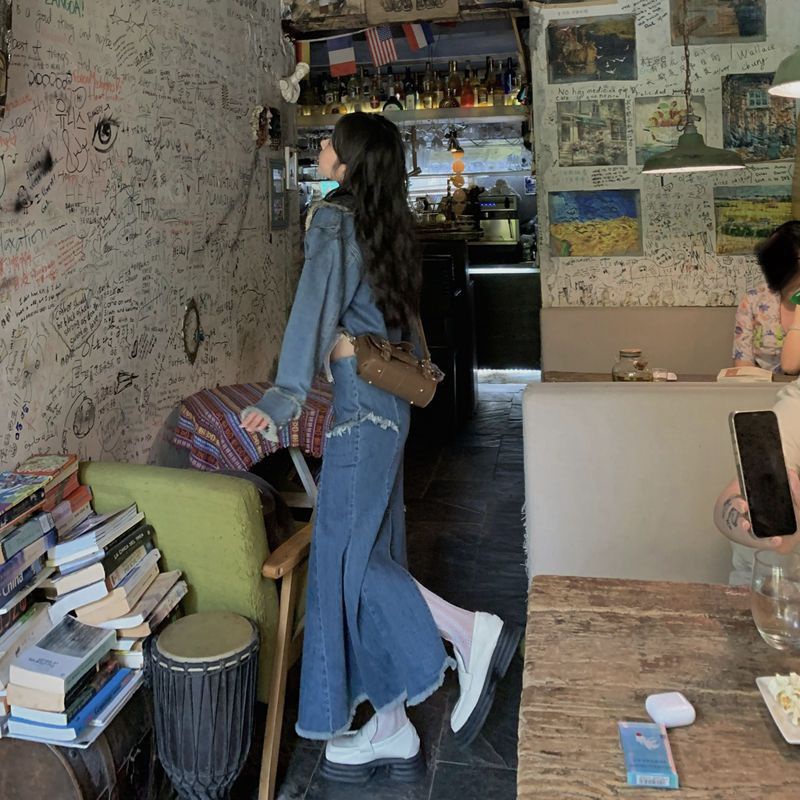 IMAODOU Bộ Áo Khoác + Chân Váy Xẻ Tà Xinh Xắn Theo Phong Cách Mùa Thu Retro Dành Cho Nữ