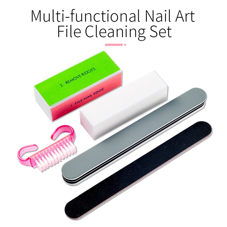 Set 5 dụng cụ làm móng FABIYAN gồm dũa + khối xốp đánh bóng + bàn chải cầm tay + bàn chải làm sạch móng chuyên dụng