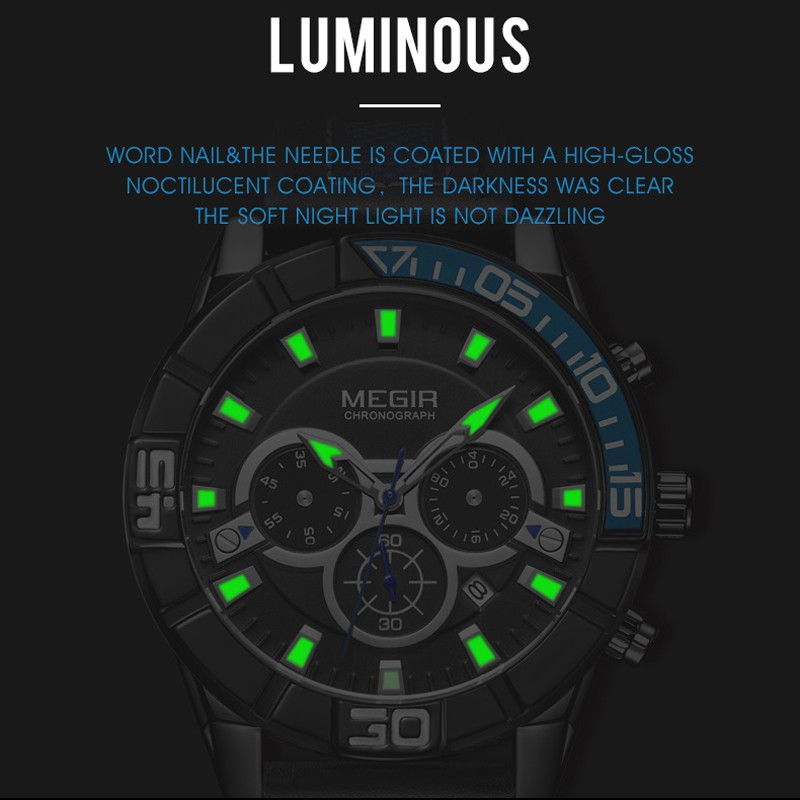 Đồng Hồ Đeo Tay Mặt Tròn Dây Da Chống Nước Thời Trang Dành Cho Nam MEGIR