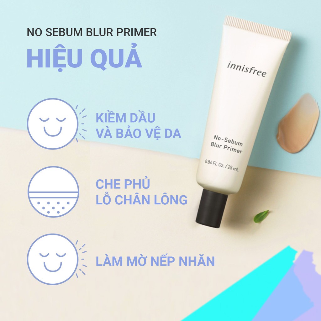 [Mã COSIF05 giảm 10% đơn 400K] Kem lót kiềm dầu làm mịn lỗ chân lông innisfree No Sebum Blur Primer 25ml