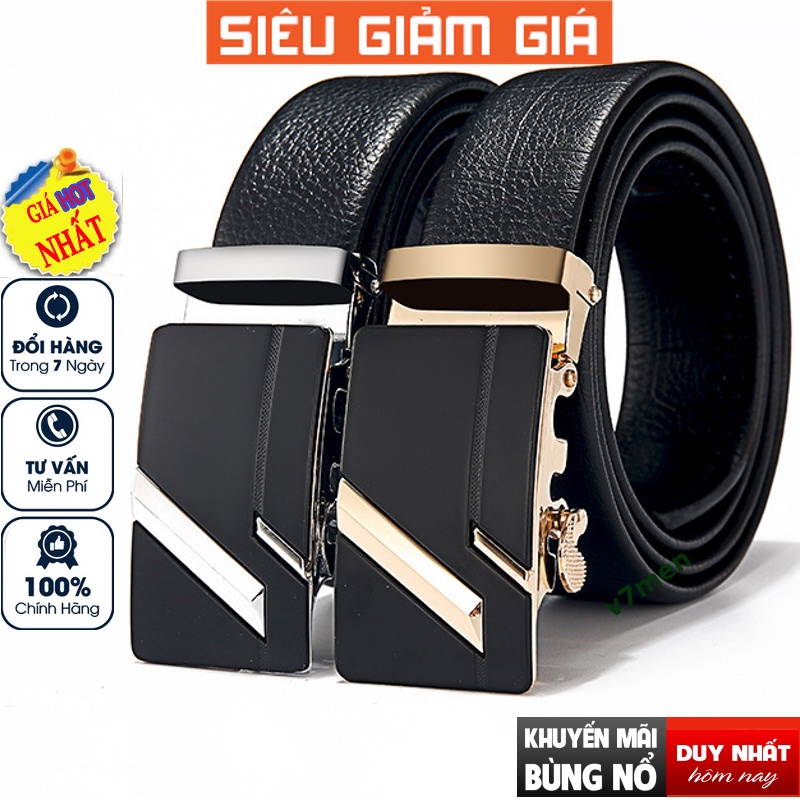 [ Giá Sốc ] Thắt lưng nam cao cấp, dây nịt nam hàn quốc - Thắt lưng da khóa tự động v7men