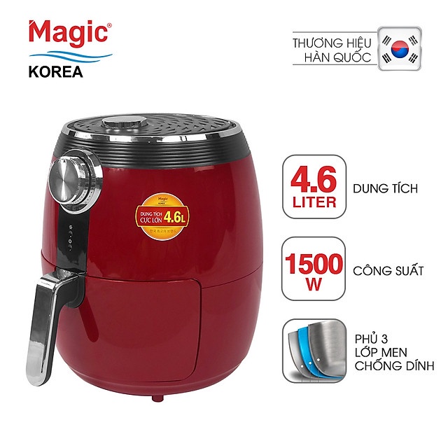 [Mã 254ELSALE giảm 7% đơn 300K] Nồi Chiên Không Dầu Magic A-802 (4.6 Lít) Đỏ- Hàng Chính Hãng