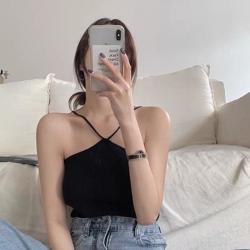 [RẺ VÔ ĐỊCH] Áo 2 Dây Cổ Yếm Mẫu Mới 2 Màu Đen Trắng, Yếm Đan Chéo Ngực