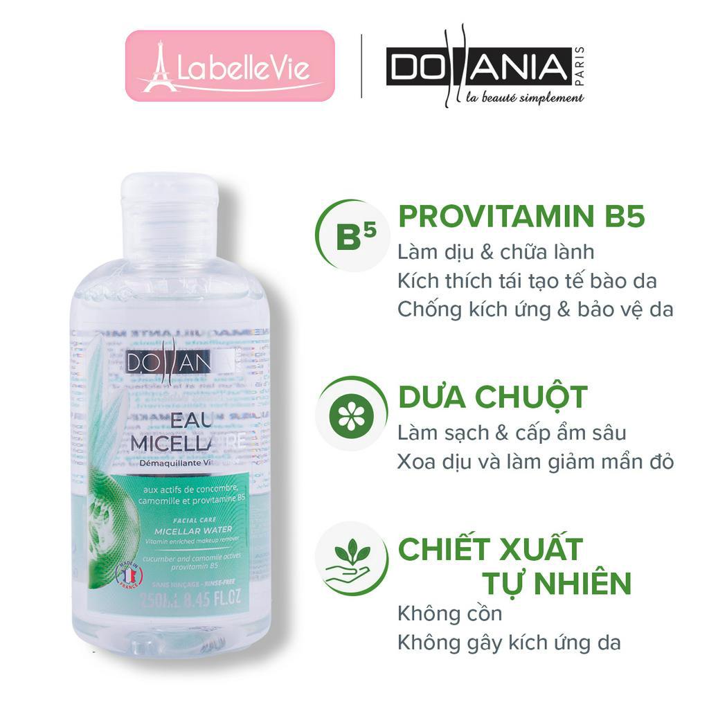 Nước tẩy trang Dollania Micellaire làm sạch sâu vitamin B5 giúp phục hồi da, cho da mềm mịn 250ml