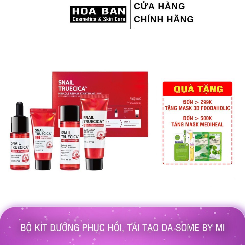 [Set 4 món] Bộ Kit Dưỡng Phục Hồi, Tái Tạo Da Chiết Xuất Ốc Sên Some By mi Snail Truecica Miracle Repair Starter Kit