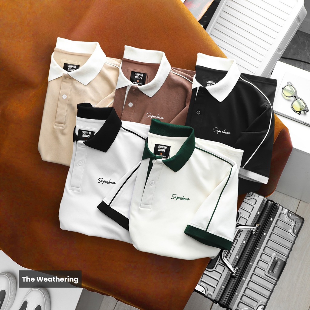 Áo Polo Super Bros trắng | áo thun nam vải cá sấu không xù lông, không nhăn | chất liệu cotton 4c