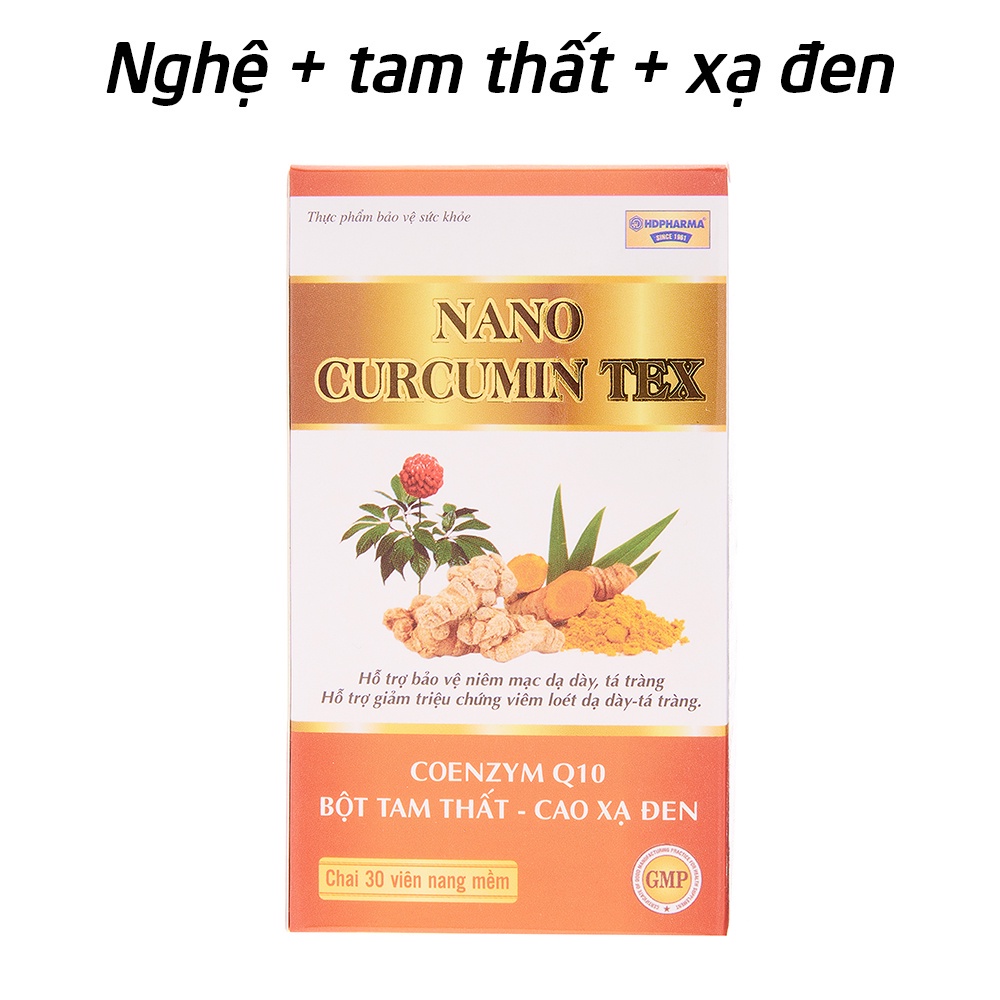 Viên tinh nghệ Nano Curcumin Tam Thất Xạ Đen HDPHARMA giảm viêm loét dạ dày - Chai 30 viên [Nano Curcumin Tex Chai]