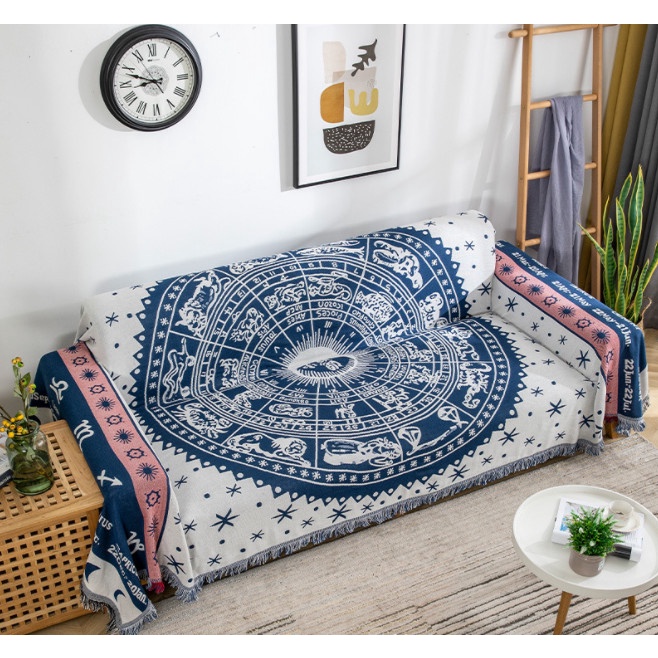 Thảm treo tường họa tiết vintage chăn trải shopha chống bụi, phong cách boho vintage freestyle cung hoàng đạo