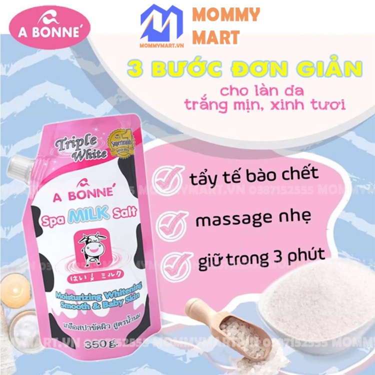 Combo 2 gói Muối Tắm Sữa Bò Tẩy Tế Bào Chết A Bonne Spa Milk Salt 350g Tẩy Sạch, Dưỡng Ẩm, Làm Trắng Da Mommymart