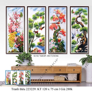 Tranh thêu chữ thập ( giá sỉ) tứ quý tùng trúc cúc mai 223229 (120x75 cm), (4 mùa xuân hạ thu đông), LV3346 (110x75cm)
