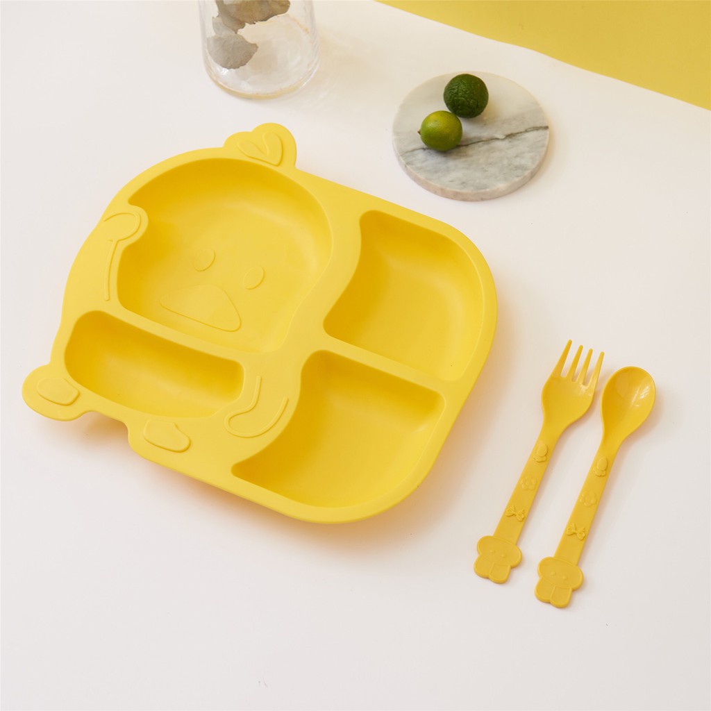 Set khay, cốc, bát ăn dặm lúa mạch hình vịt vàng đáng yêu cho bé