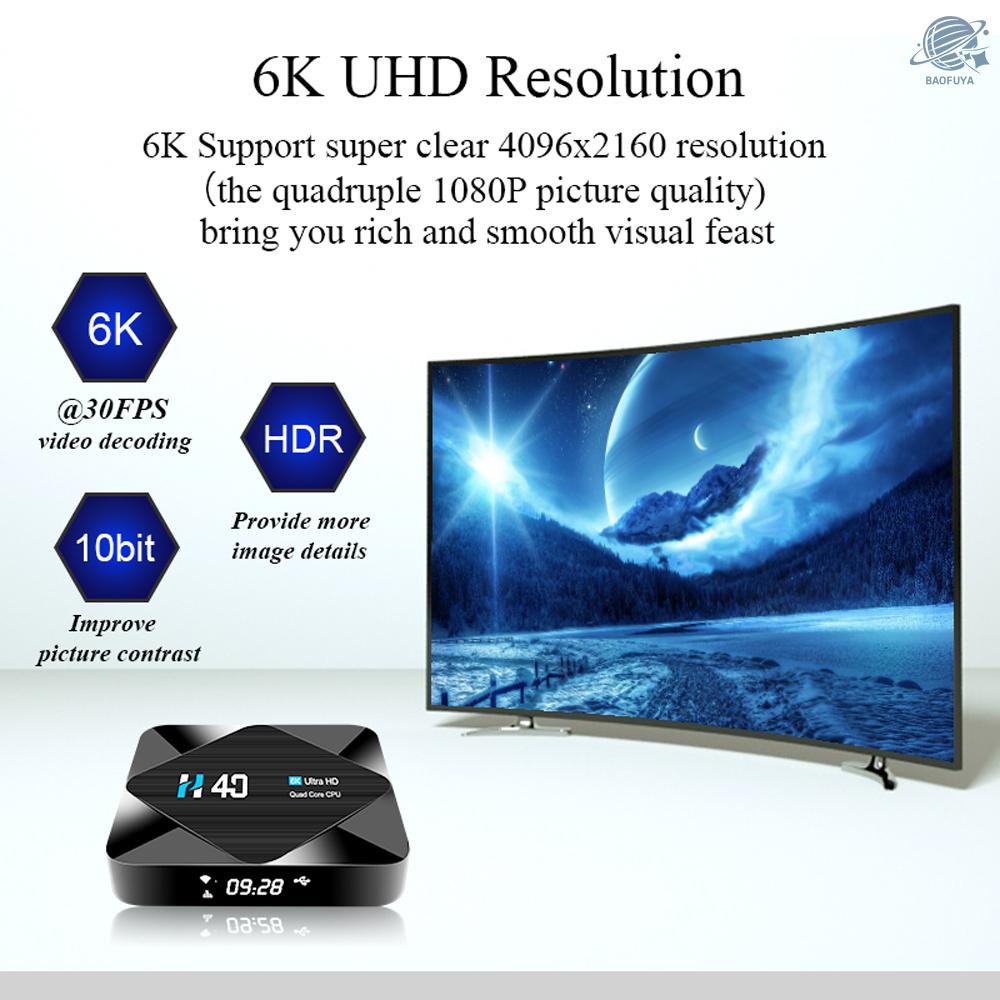 Hộp TV thông minh H40 Android 10.0 H616 lõi tứ UHD 4k 6k HDR10 H.265 Vp9 4gb / 64gb 2.4g 5g Wifi Bt4 100m1 LCD