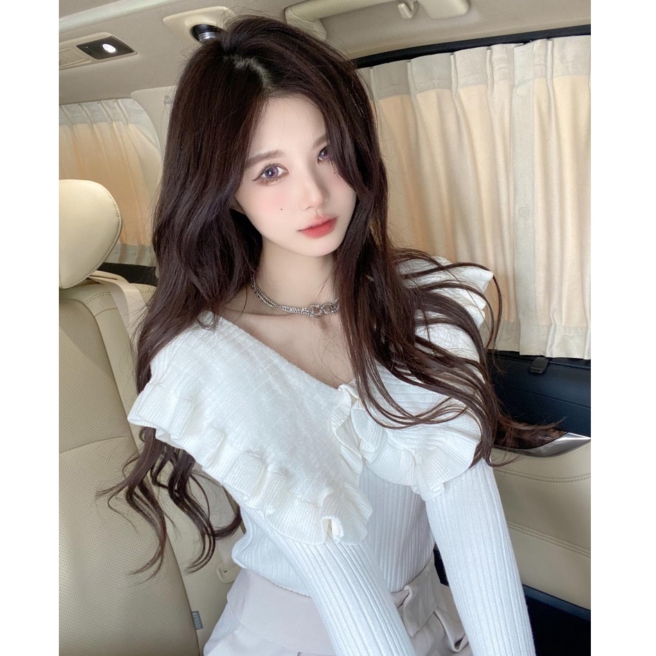 Porozi  Áo sweater dệt kim cổ búp bê xinh xắn dành cho nữ