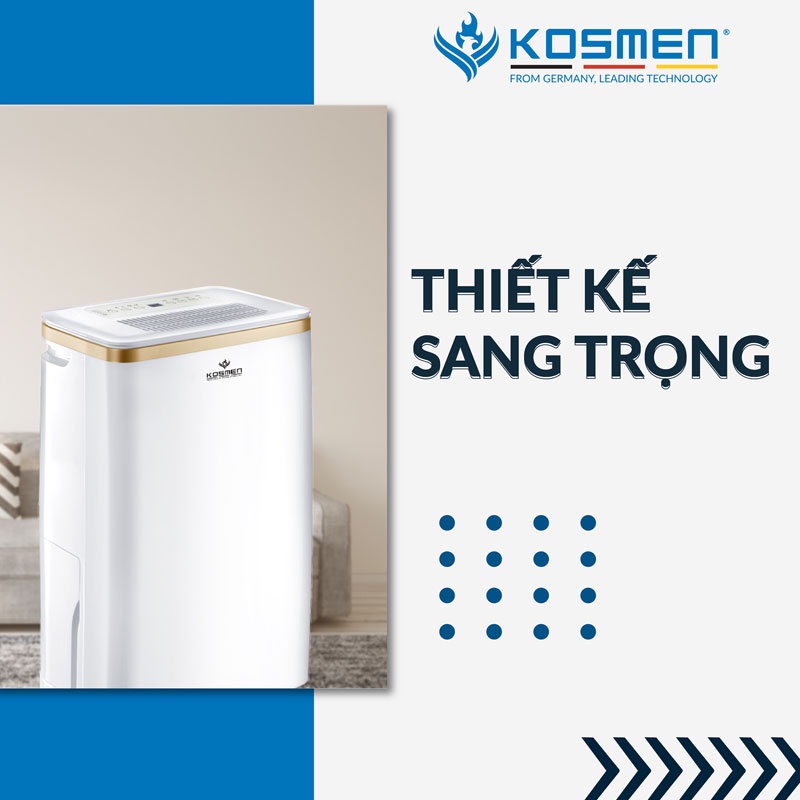 Máy hút ẩm Kosmen KM-12N – Công suất 12L-20L ngày - Diện tích 40-80m2 - Lưu lượng gió 160m3/h - Bảo hành 24 tháng
