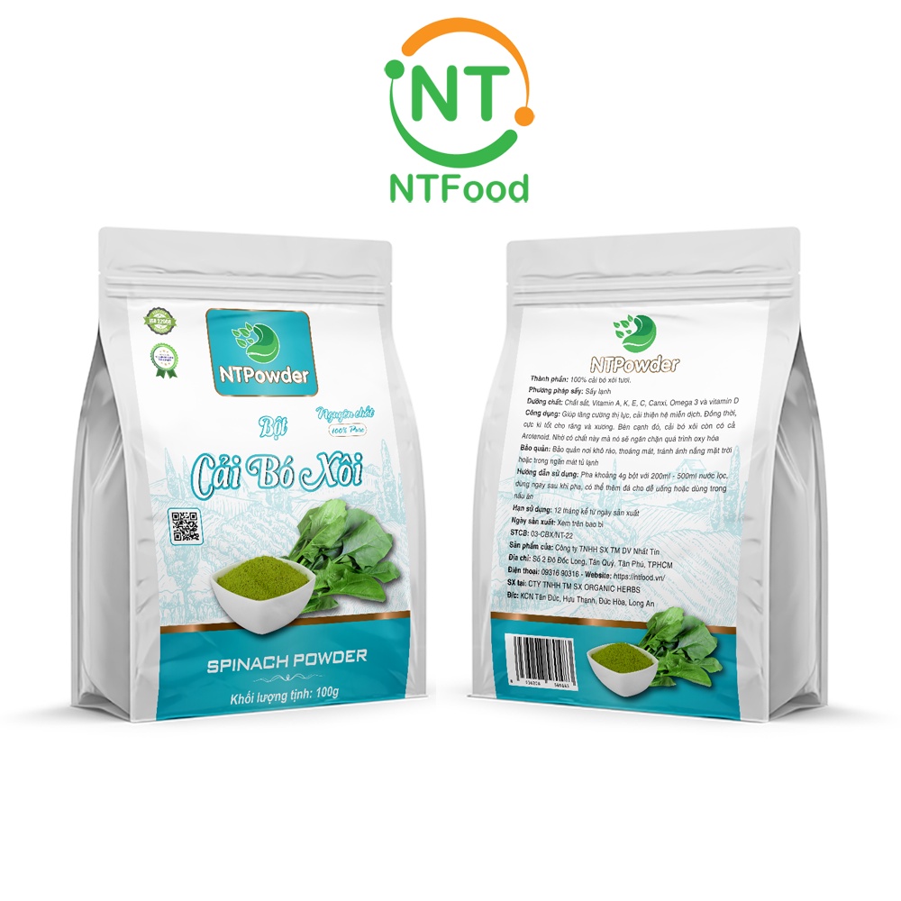 Combo Bột Cải Bó Xôi sấy lạnh nguyên chất NTPOWDER 100gr và Mật Ong hoa cafe NTFOOD 330ml - Nhất Tín Food