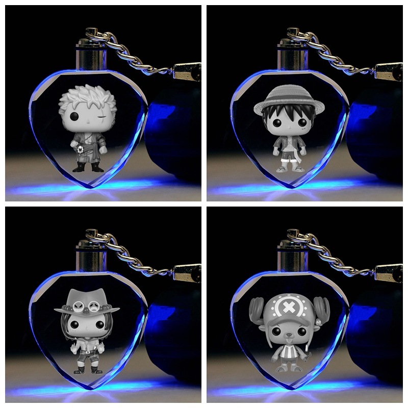 Móc Khóa Đèn LED Pha Lê Hình Hoạt Hình ONE PIECE Luffy Roronoa Zoro Chopper Cá Tính Bảy Màu