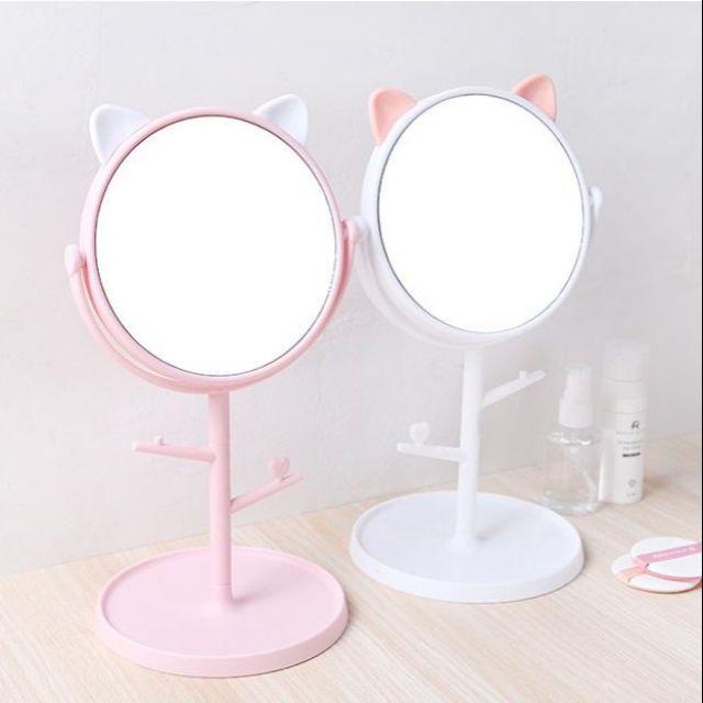 Gương Trang Điểm Để Bàn Tai Mèo Đáng Yêu Có Chân Đế Tiện Lợi Cartoon Makeup Mirror