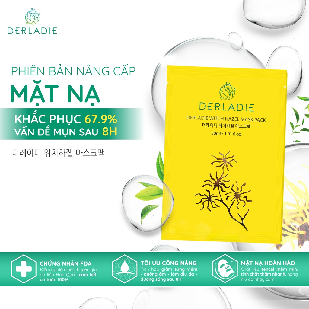 Combo 5 mặt nạ Derladie Witch Hazel Mask Pack giảm mụn, dưỡng sáng da 30ml x5