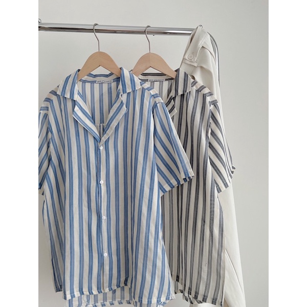 Áo sơ mi cổ vest kẻ sọc 2 màu