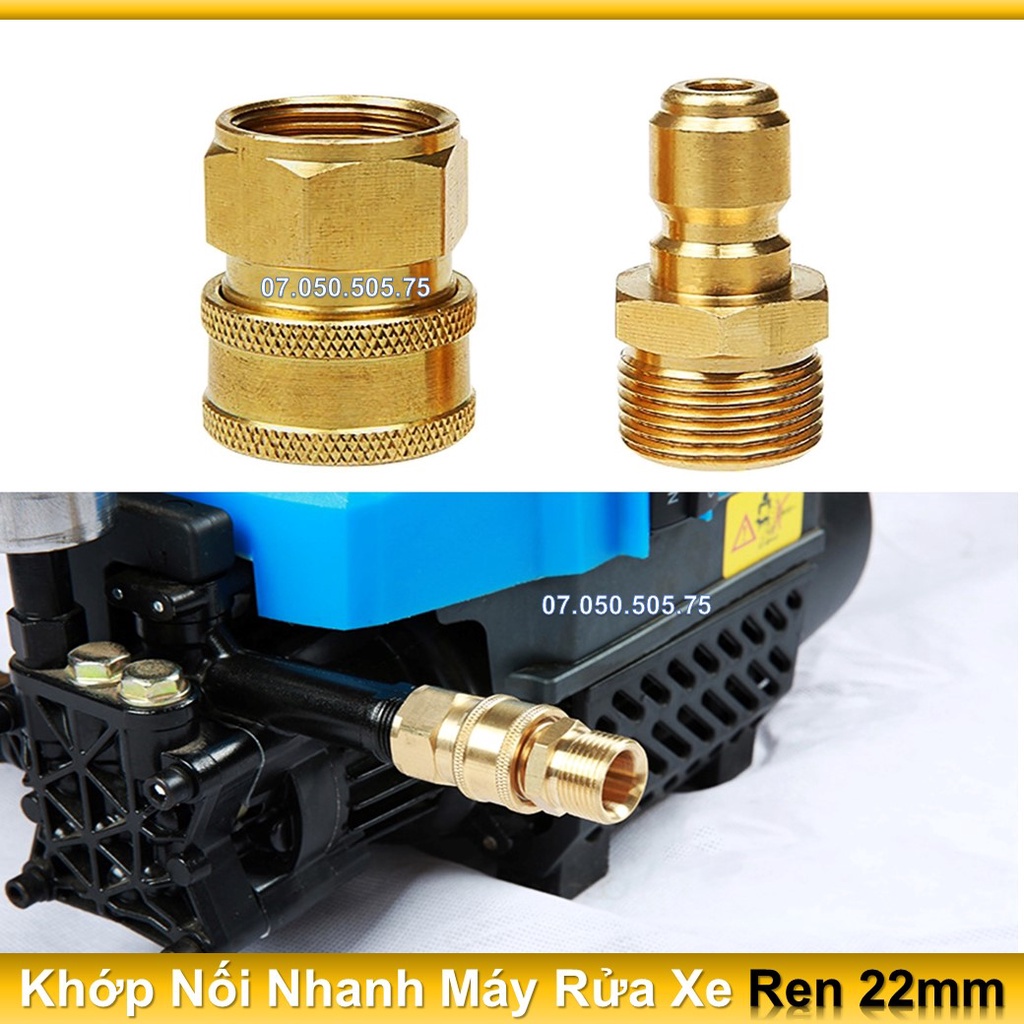 Khớp nối nhanh, Khớp nhanh máy rửa xe ren 22mm, Chống xoắn dây rửa xe (Ren bi 22mm), Phụ kiện máy rử